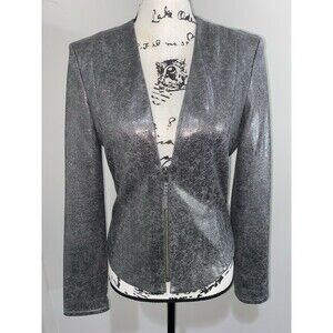 Trouvé Metallic Sliver Blazer Front Zip Zip Sleeves Size Small EUC